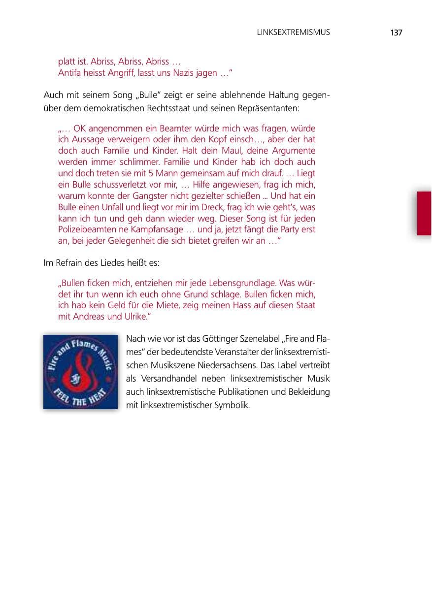 Seite 137 des Verfassungsschutzbericht 2012 Niedersachsen