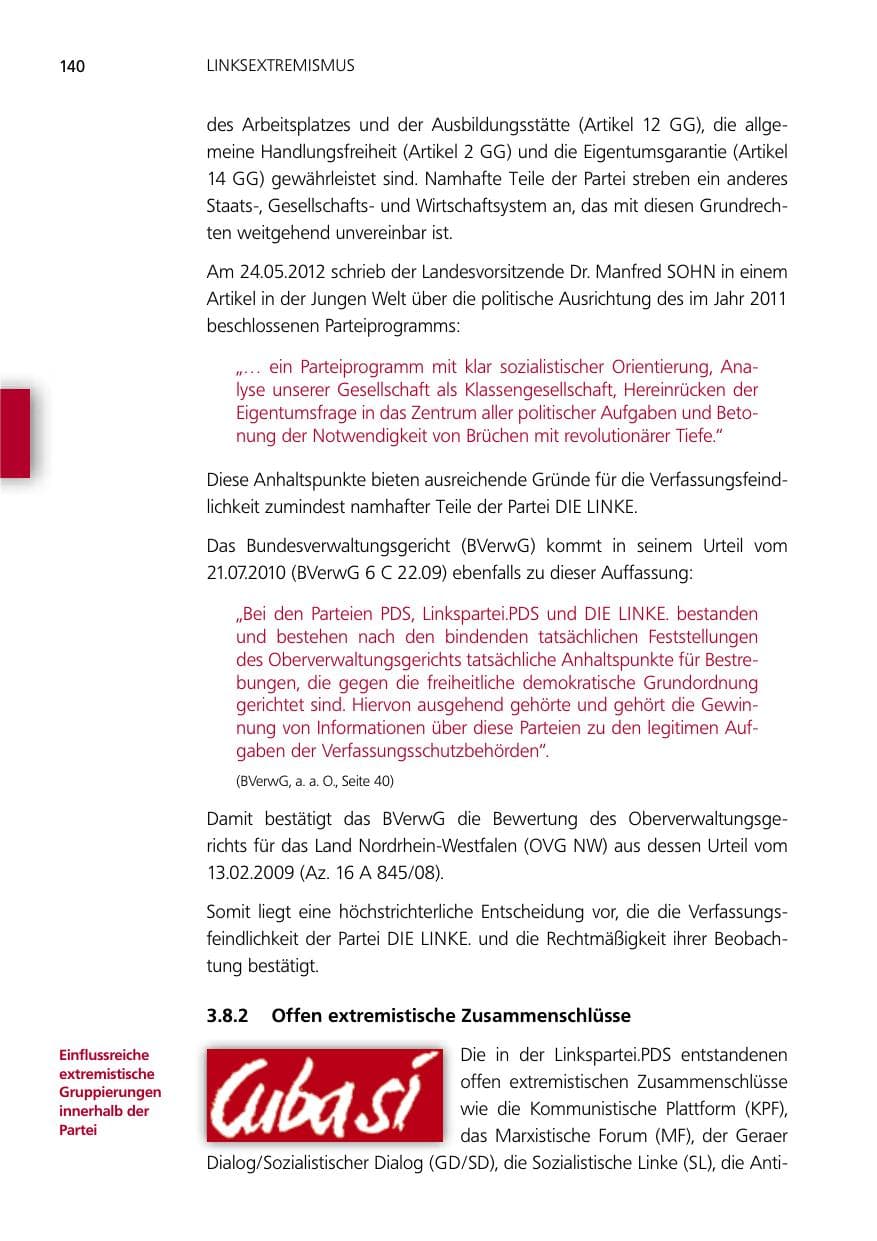 Seite 140 des Verfassungsschutzbericht 2012 Niedersachsen