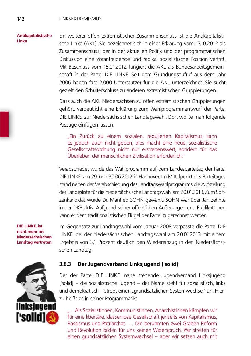 Seite 142 des Verfassungsschutzbericht 2012 Niedersachsen