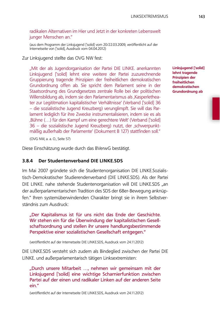 Seite 143 des Verfassungsschutzbericht 2012 Niedersachsen