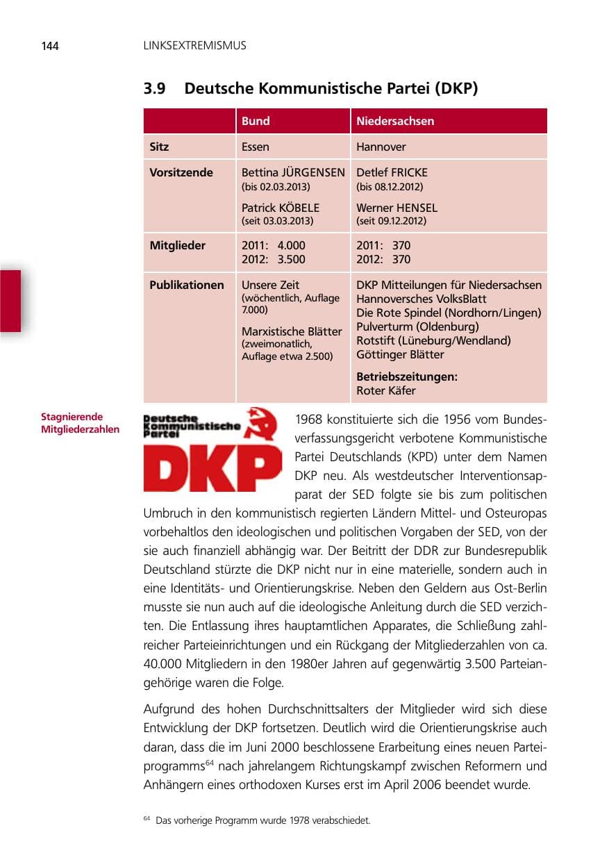 Seite 144 des Verfassungsschutzbericht 2012 Niedersachsen