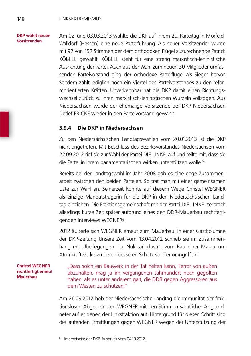 Seite 146 des Verfassungsschutzbericht 2012 Niedersachsen