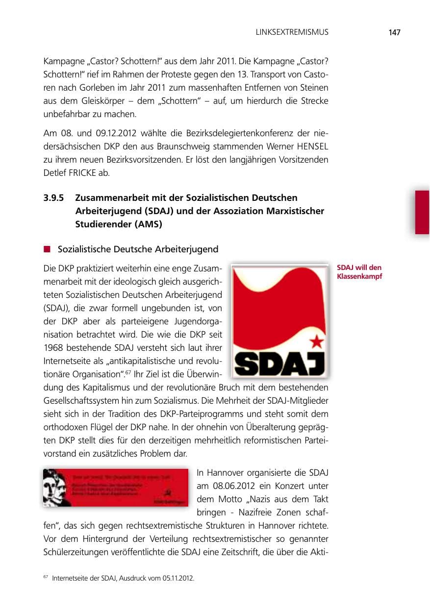 Seite 147 des Verfassungsschutzbericht 2012 Niedersachsen