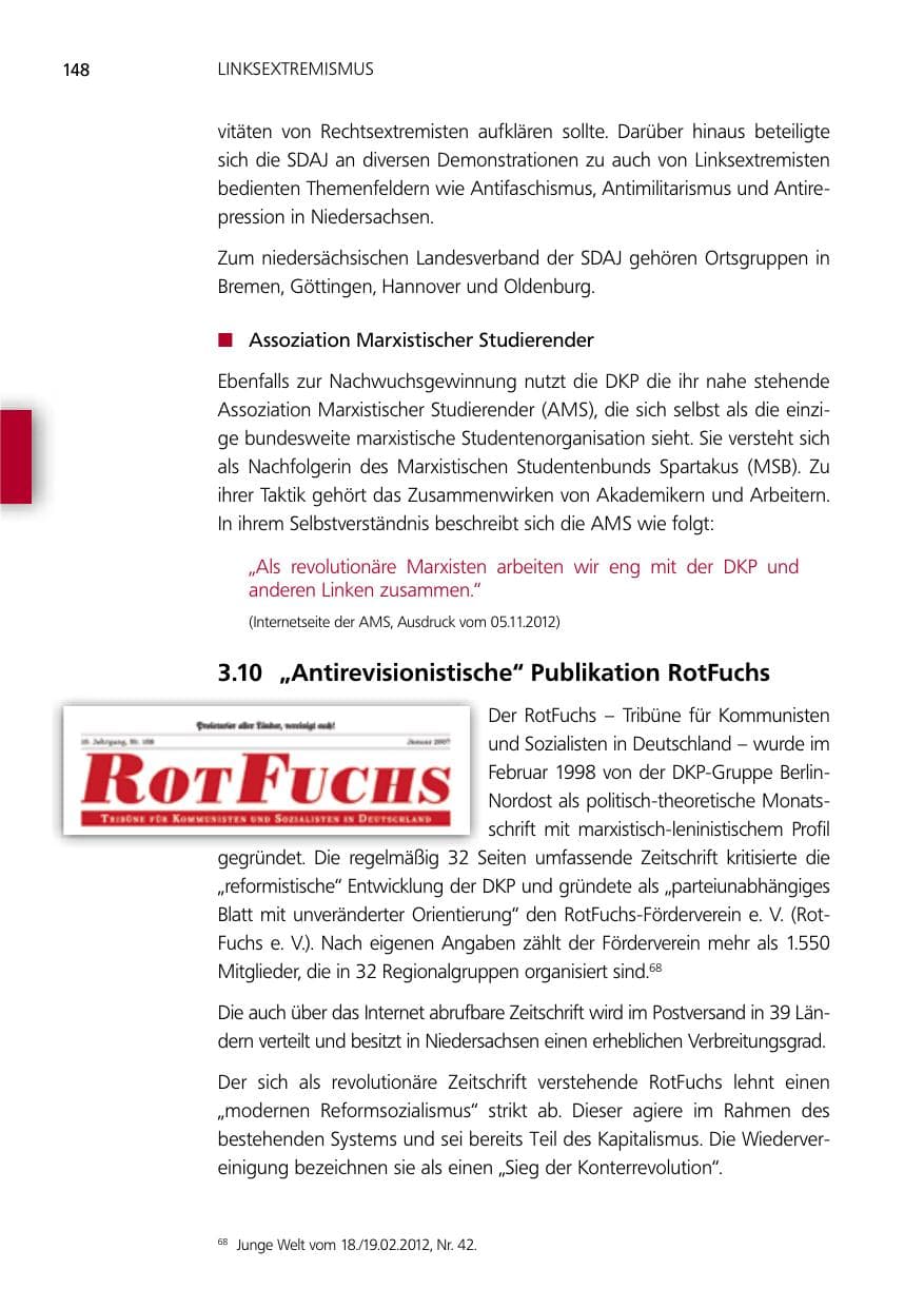 Seite 148 des Verfassungsschutzbericht 2012 Niedersachsen