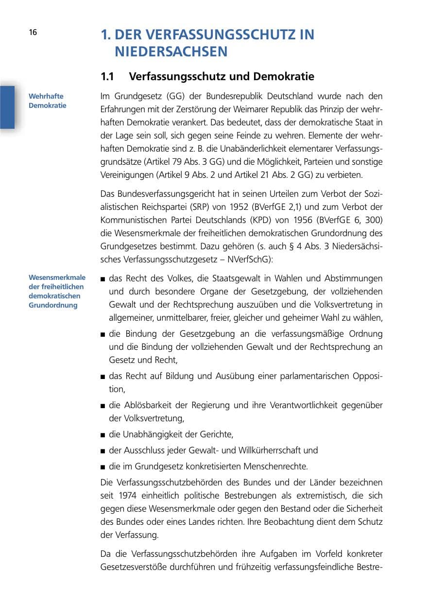 Seite 16 des Verfassungsschutzbericht 2012 Niedersachsen