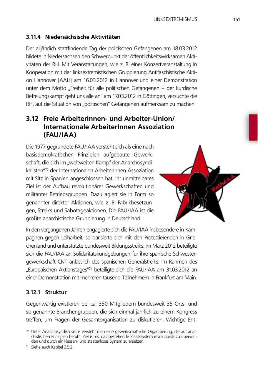 Seite 151 des Verfassungsschutzbericht 2012 Niedersachsen