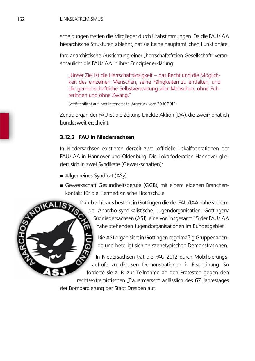 Seite 152 des Verfassungsschutzbericht 2012 Niedersachsen