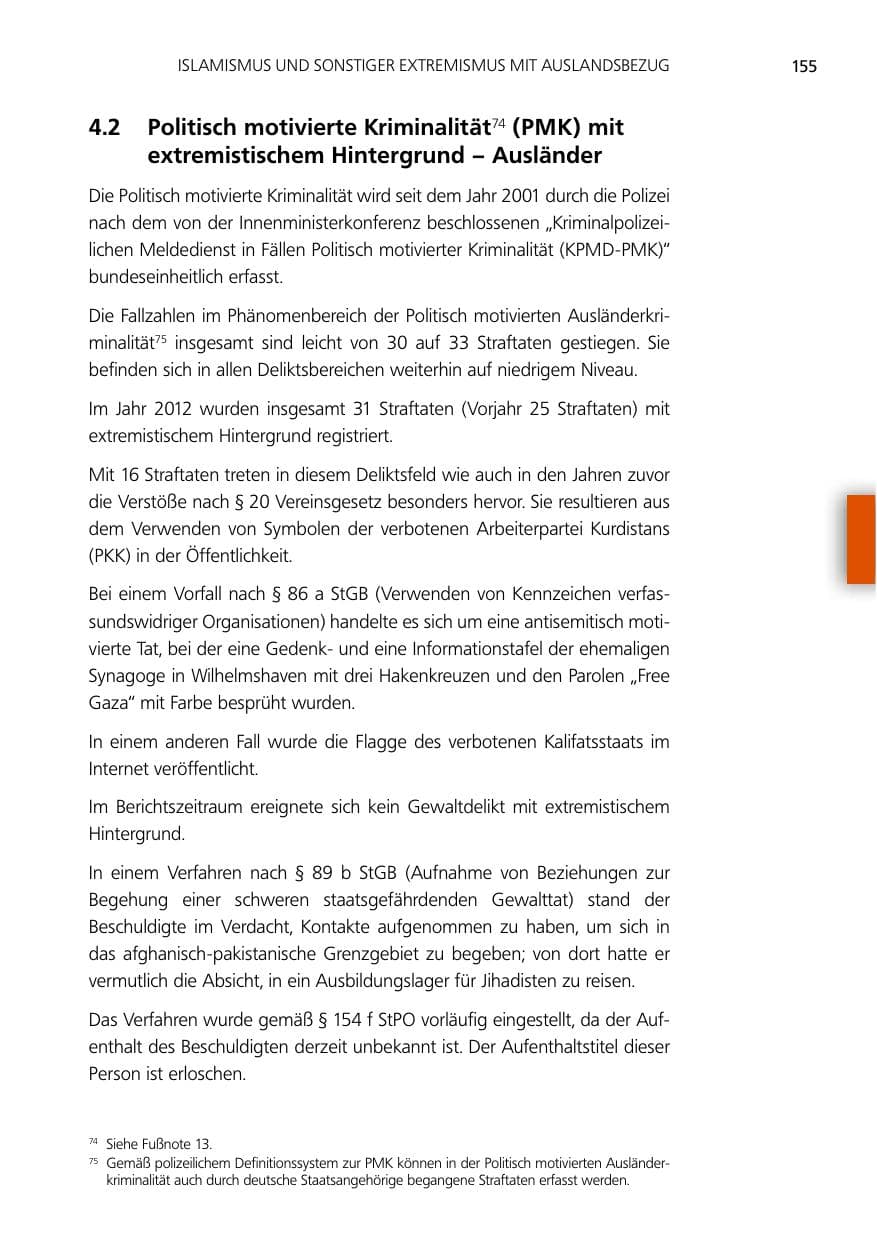 Seite 155 des Verfassungsschutzbericht 2012 Niedersachsen