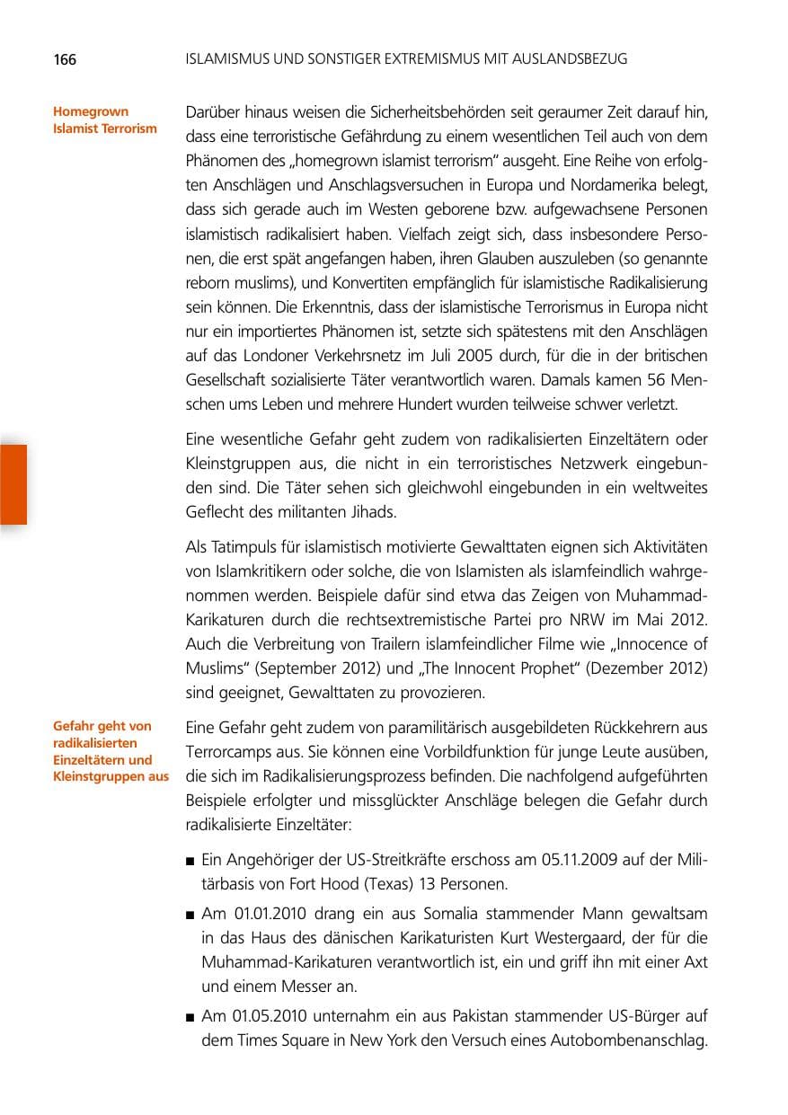 Seite 166 des Verfassungsschutzbericht 2012 Niedersachsen