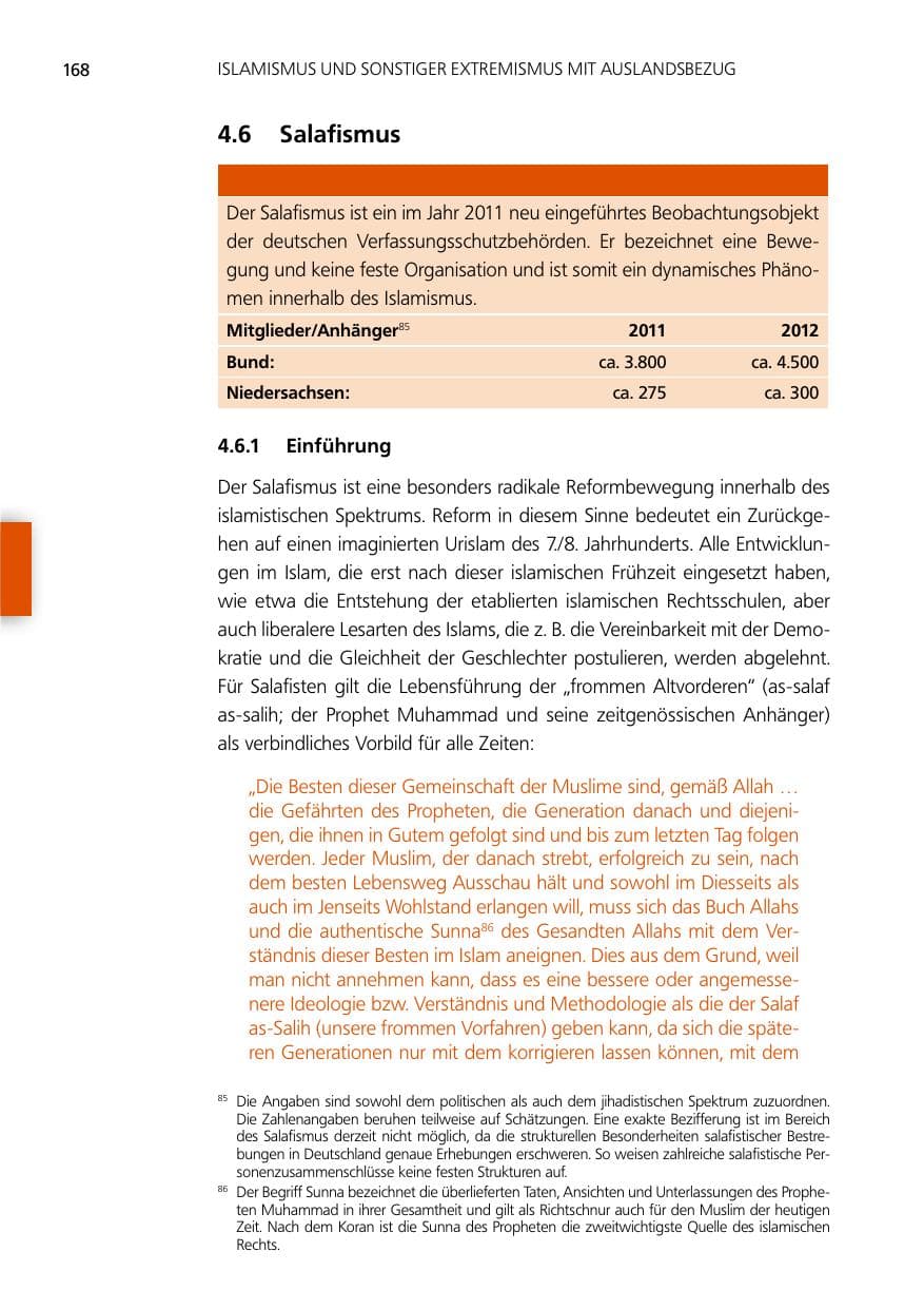 Seite 168 des Verfassungsschutzbericht 2012 Niedersachsen