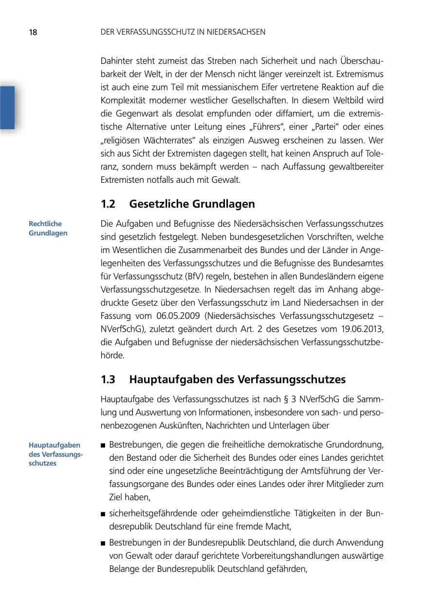 Seite 18 des Verfassungsschutzbericht 2012 Niedersachsen