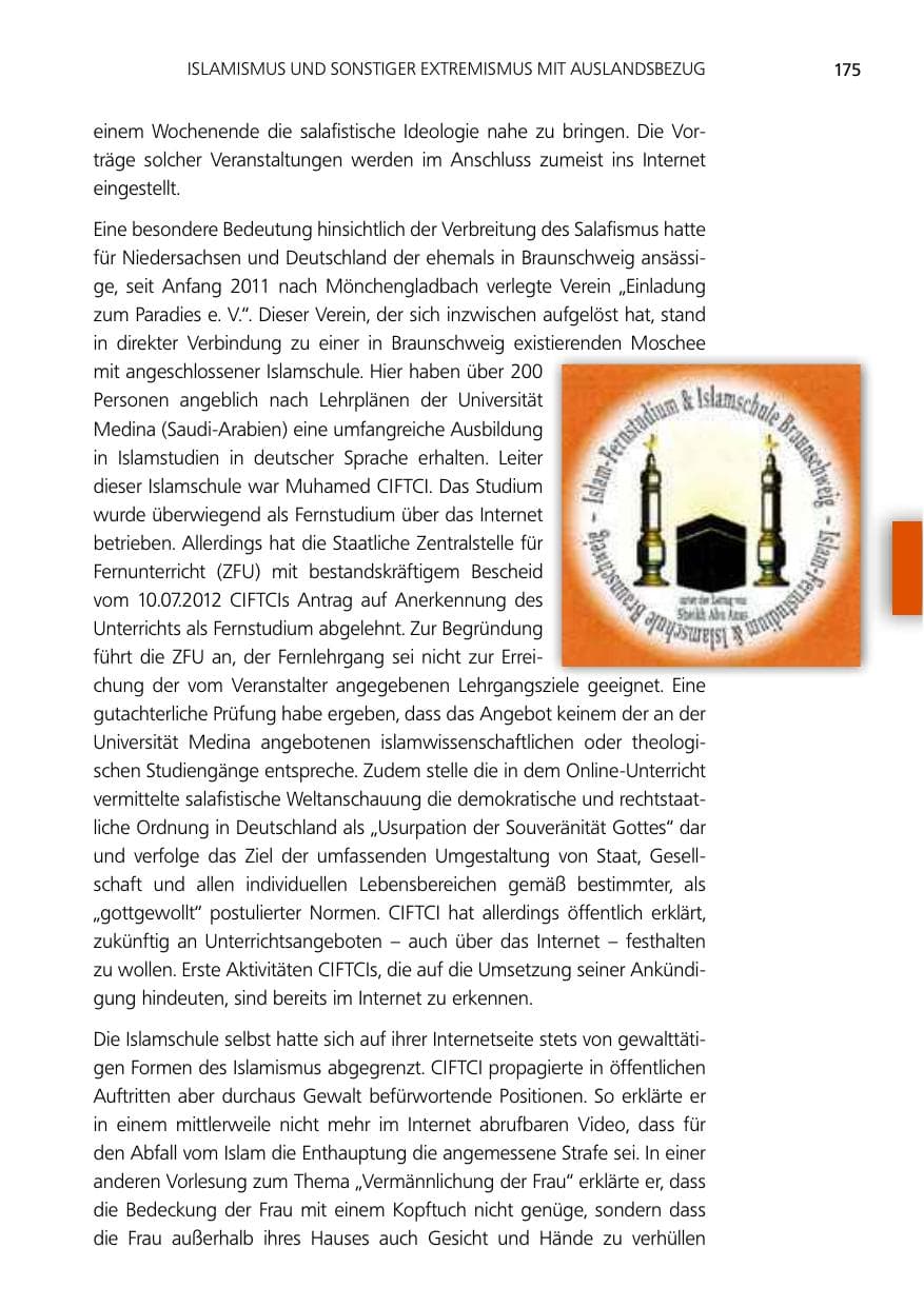 Seite 175 des Verfassungsschutzbericht 2012 Niedersachsen
