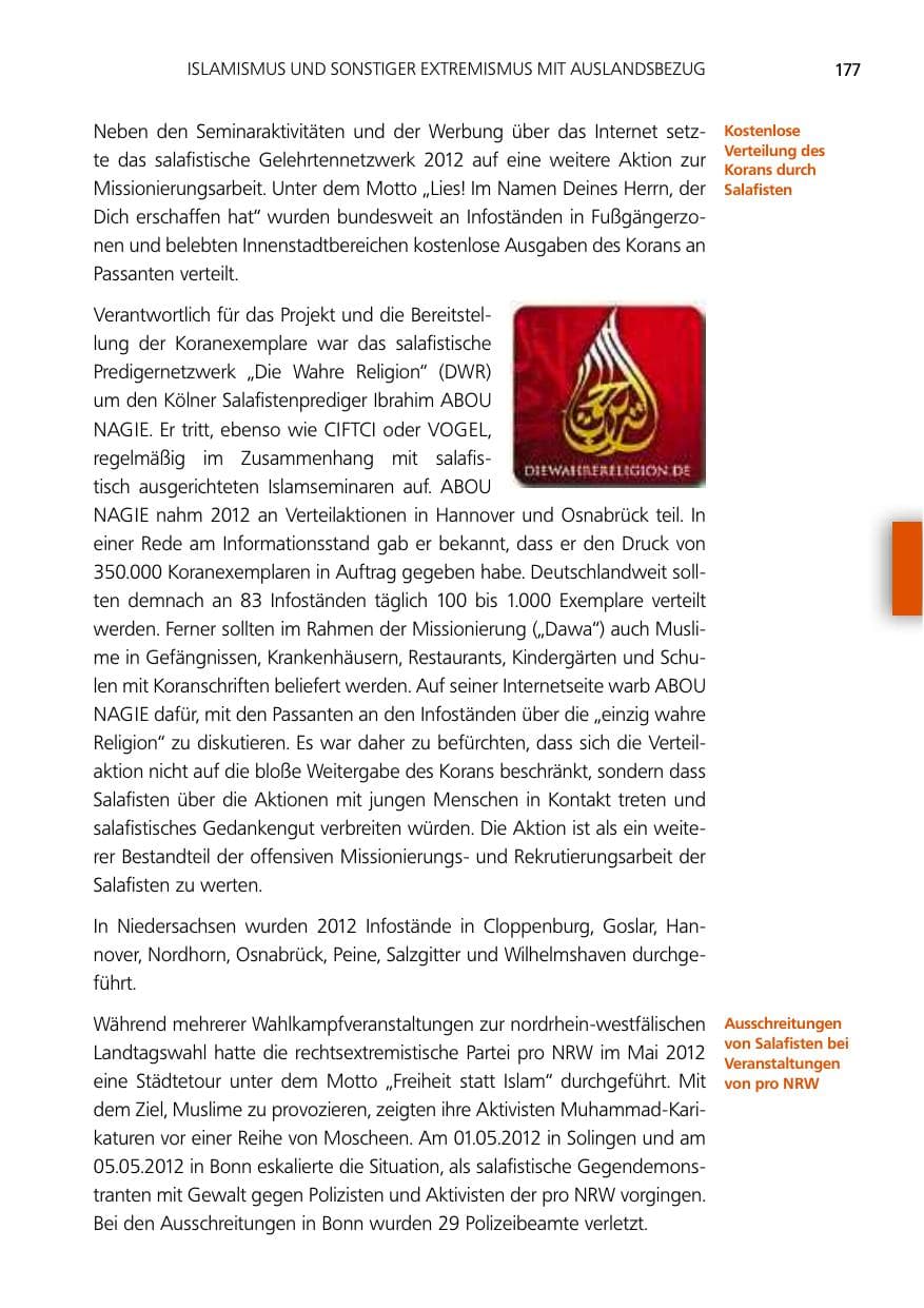 Seite 177 des Verfassungsschutzbericht 2012 Niedersachsen