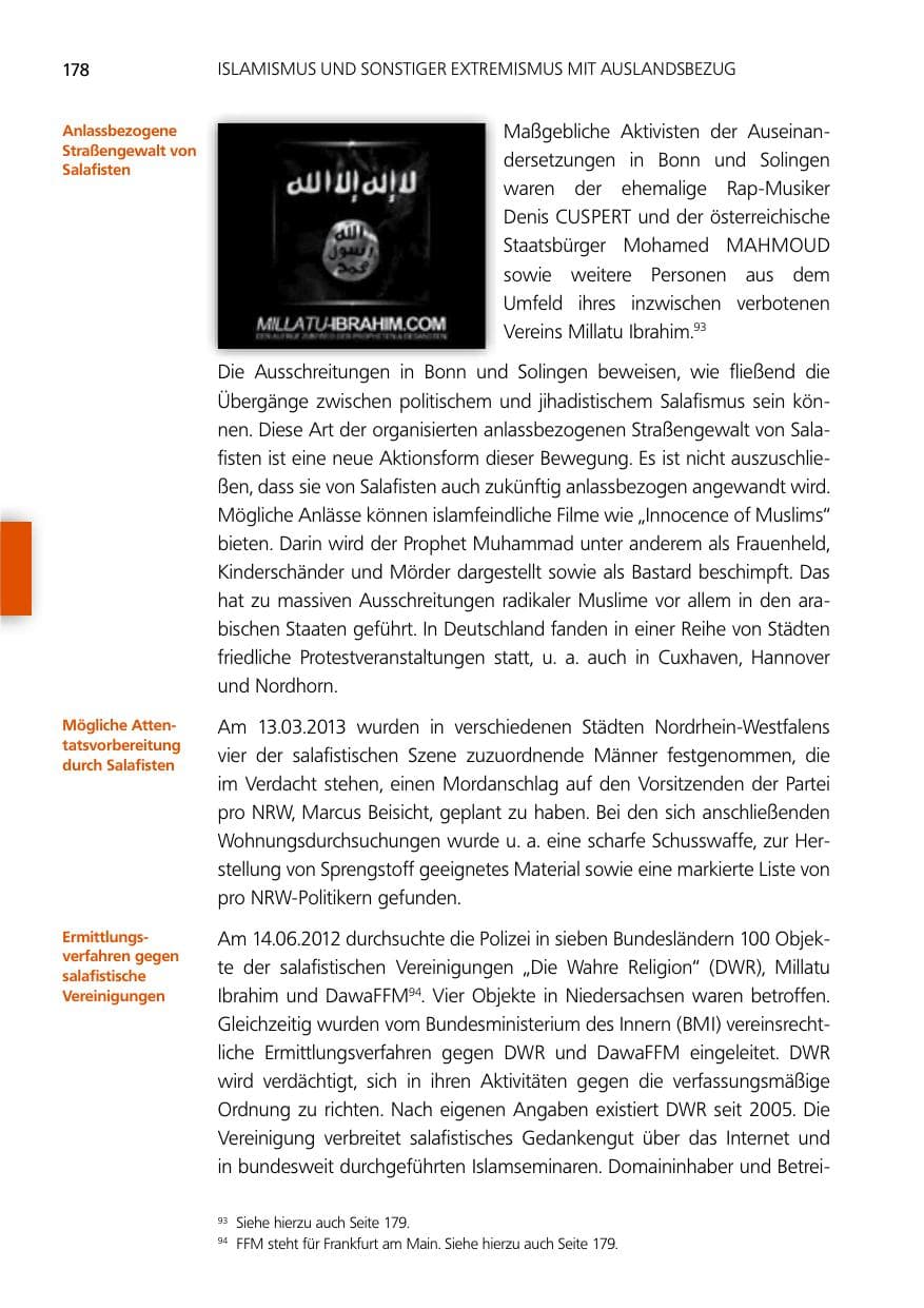 Seite 178 des Verfassungsschutzbericht 2012 Niedersachsen