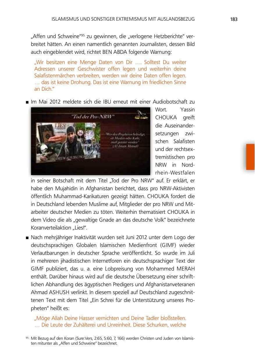 Seite 183 des Verfassungsschutzbericht 2012 Niedersachsen