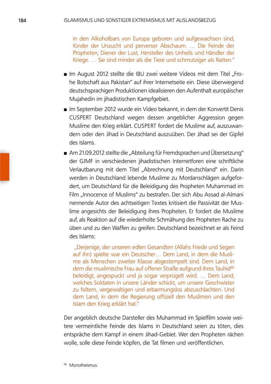 Seite 184 des Verfassungsschutzbericht 2012 Niedersachsen