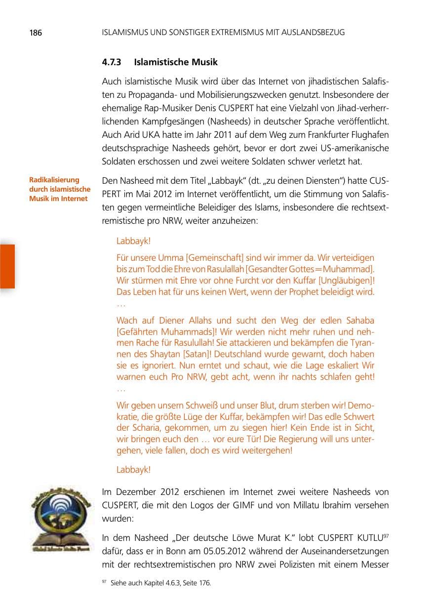 Seite 186 des Verfassungsschutzbericht 2012 Niedersachsen