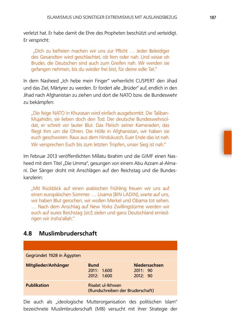 Seite 187 des Verfassungsschutzbericht 2012 Niedersachsen