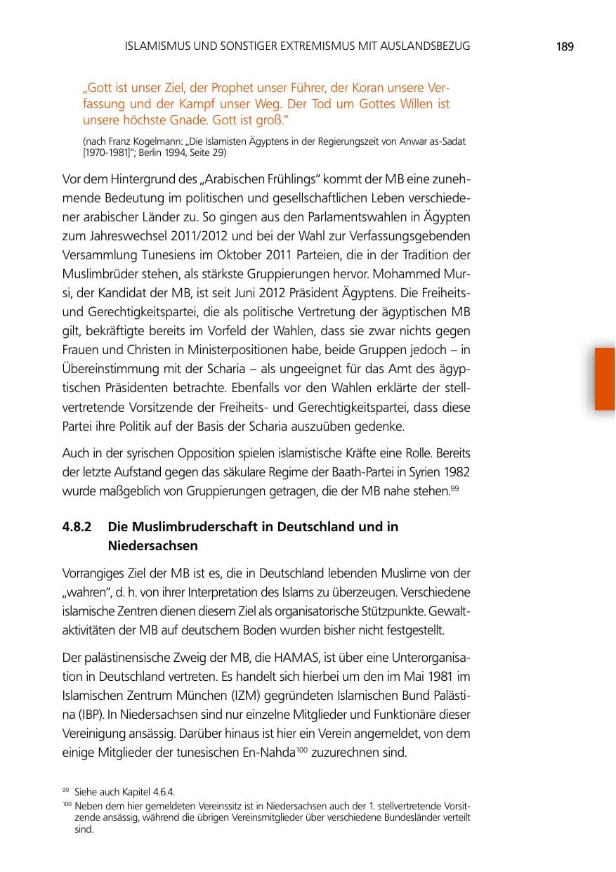 Seite 189 des Verfassungsschutzbericht 2012 Niedersachsen