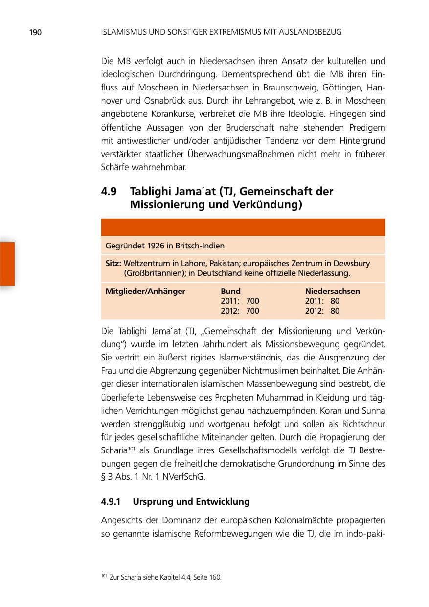 Seite 190 des Verfassungsschutzbericht 2012 Niedersachsen