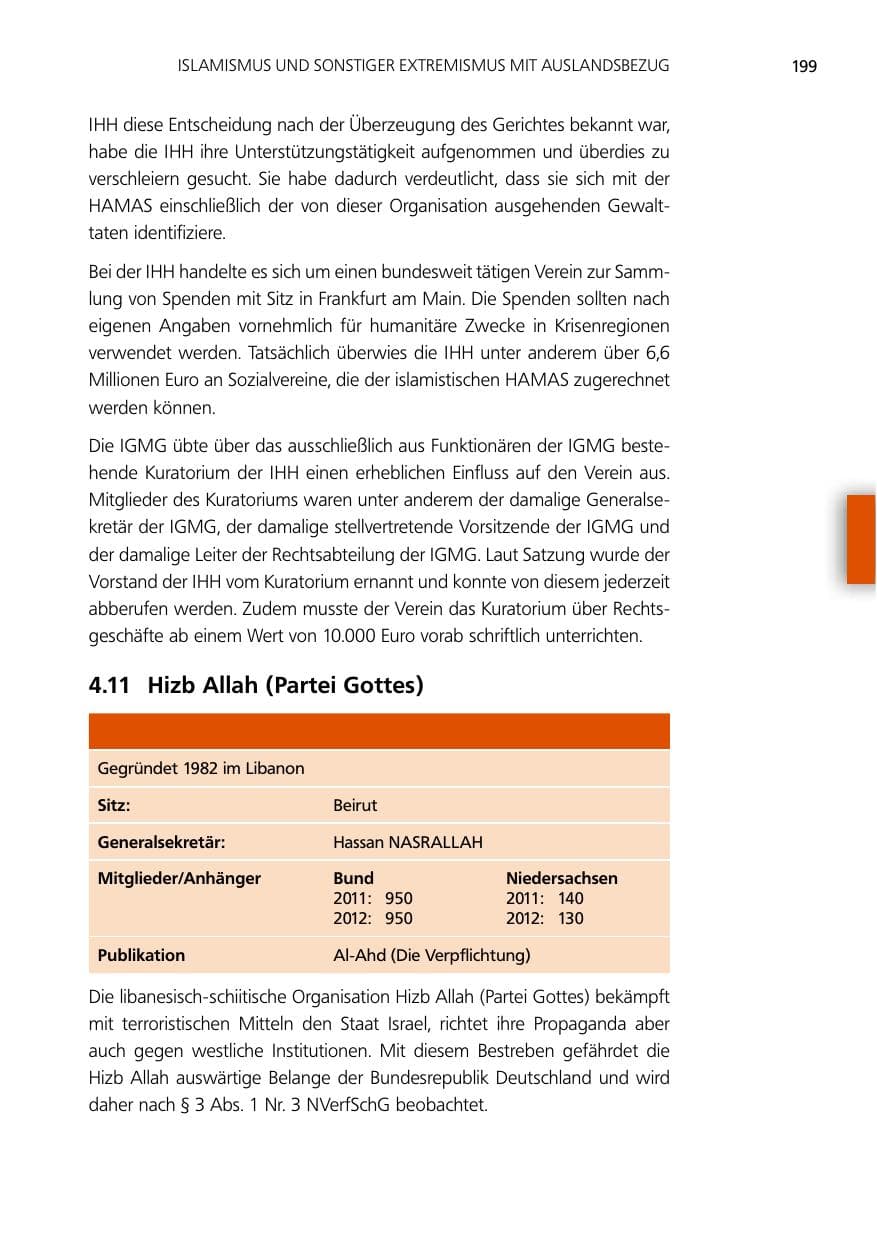 Seite 199 des Verfassungsschutzbericht 2012 Niedersachsen