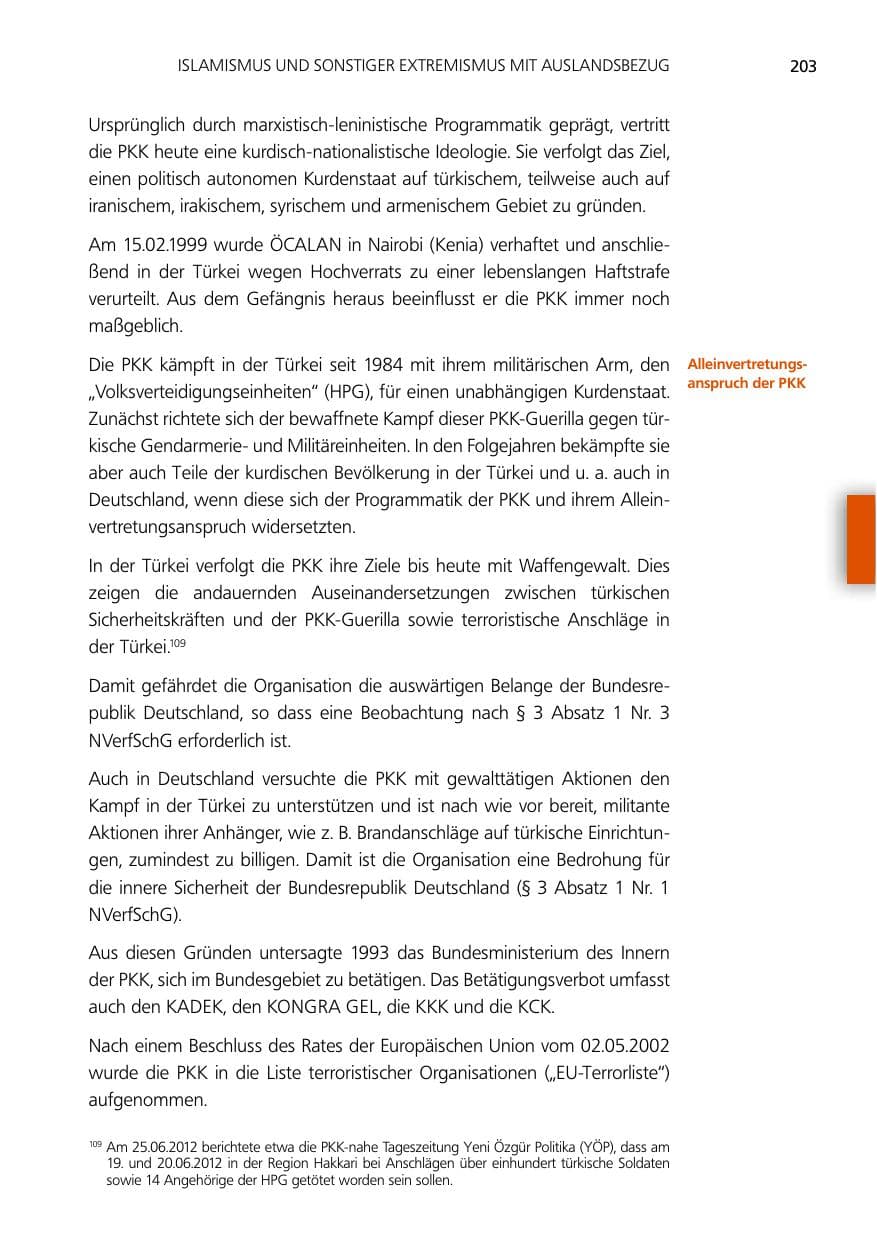 Seite 203 des Verfassungsschutzbericht 2012 Niedersachsen