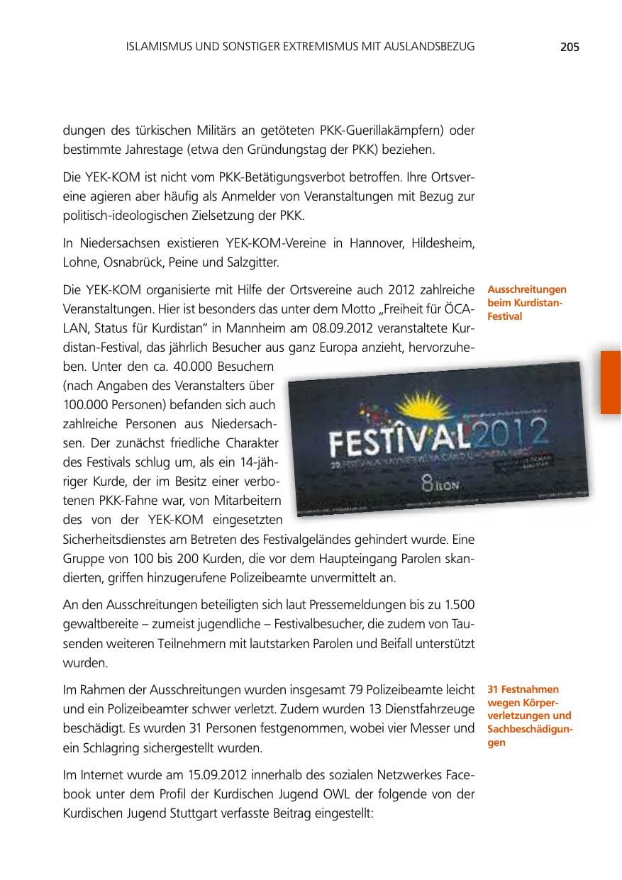 Seite 205 des Verfassungsschutzbericht 2012 Niedersachsen