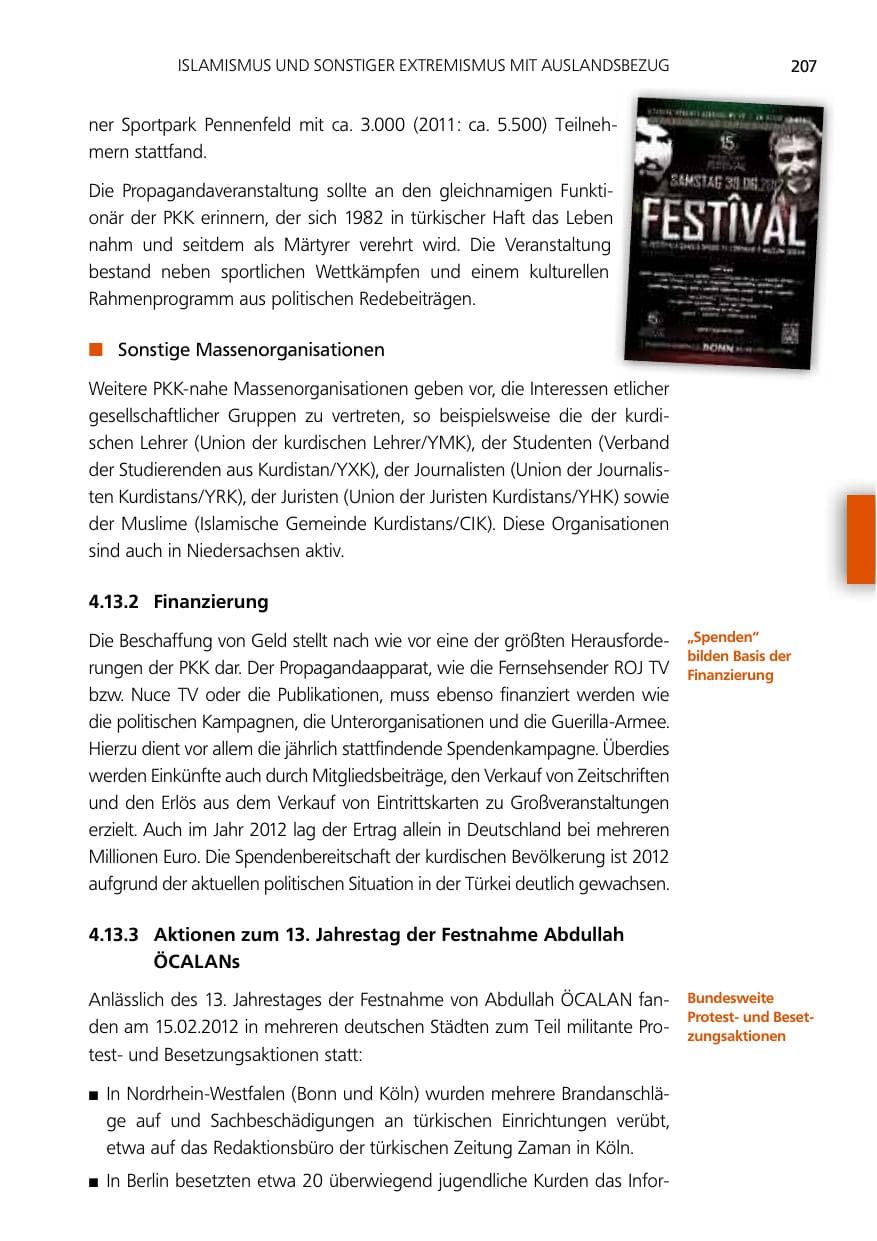 Seite 207 des Verfassungsschutzbericht 2012 Niedersachsen