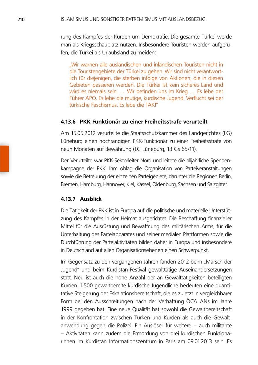 Seite 210 des Verfassungsschutzbericht 2012 Niedersachsen