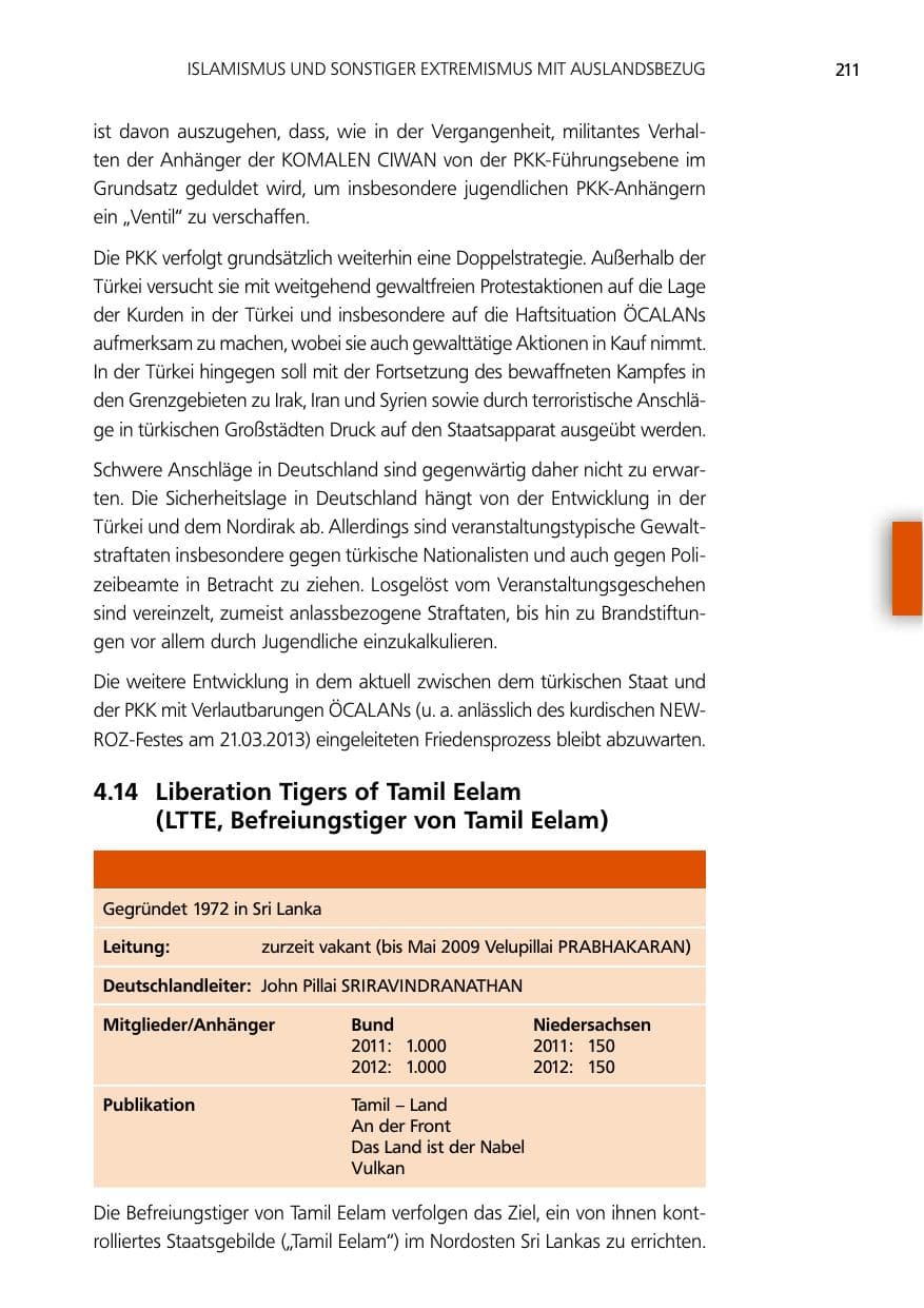 Seite 211 des Verfassungsschutzbericht 2012 Niedersachsen