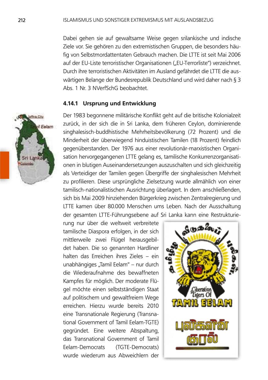 Seite 212 des Verfassungsschutzbericht 2012 Niedersachsen