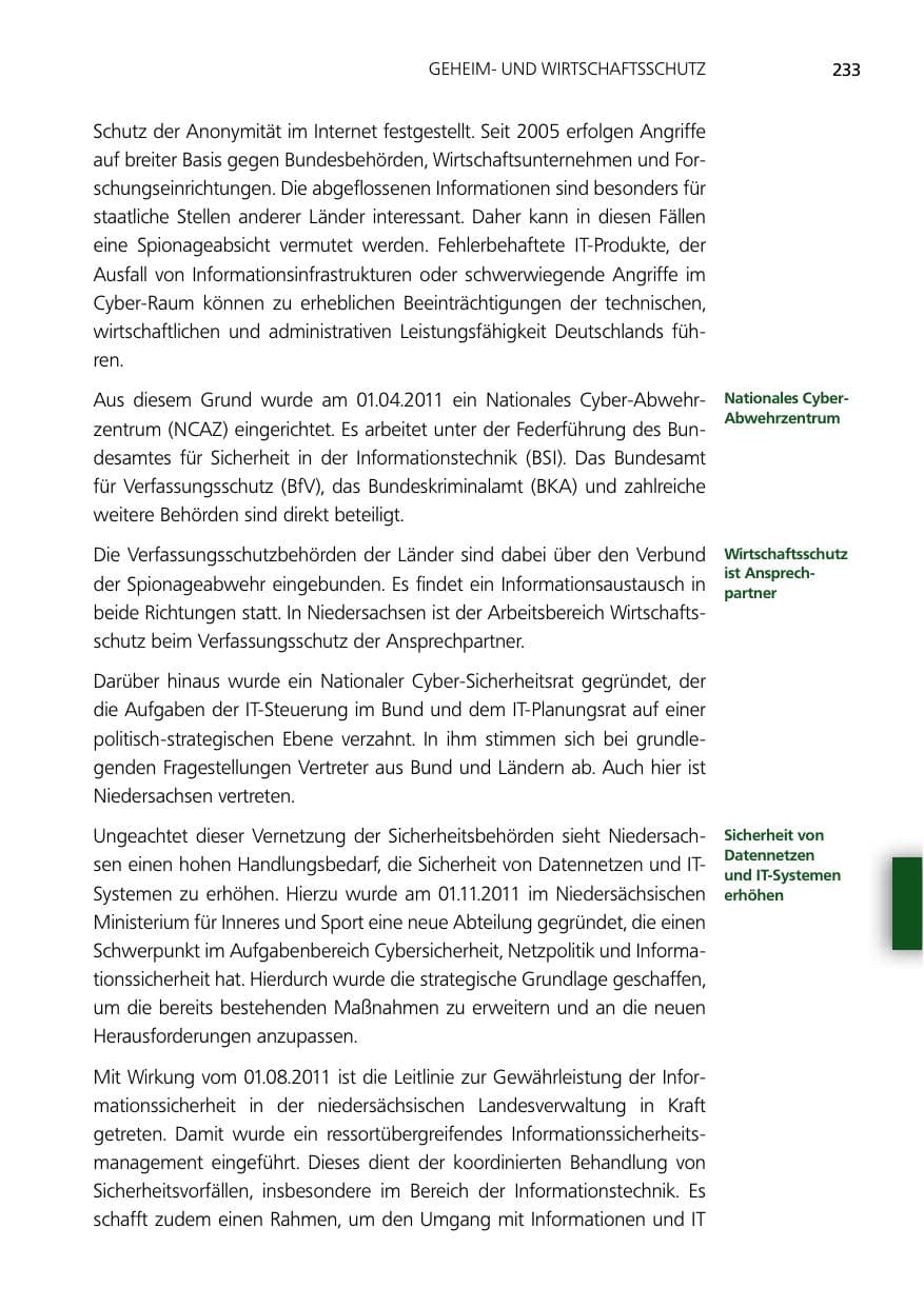 Seite 233 des Verfassungsschutzbericht 2012 Niedersachsen