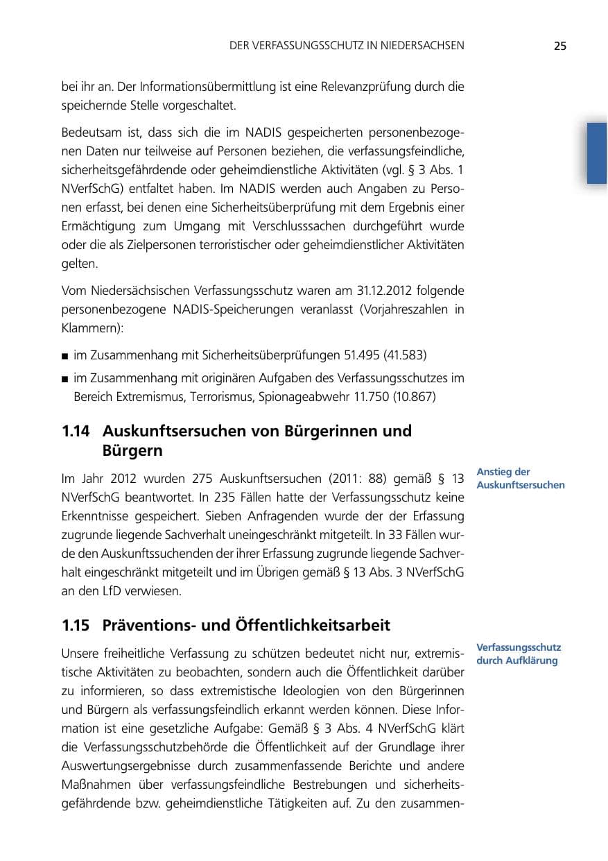 Seite 25 des Verfassungsschutzbericht 2012 Niedersachsen