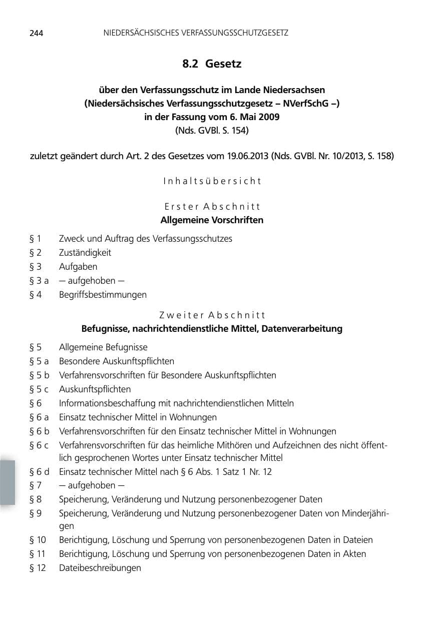 Seite 244 des Verfassungsschutzbericht 2012 Niedersachsen