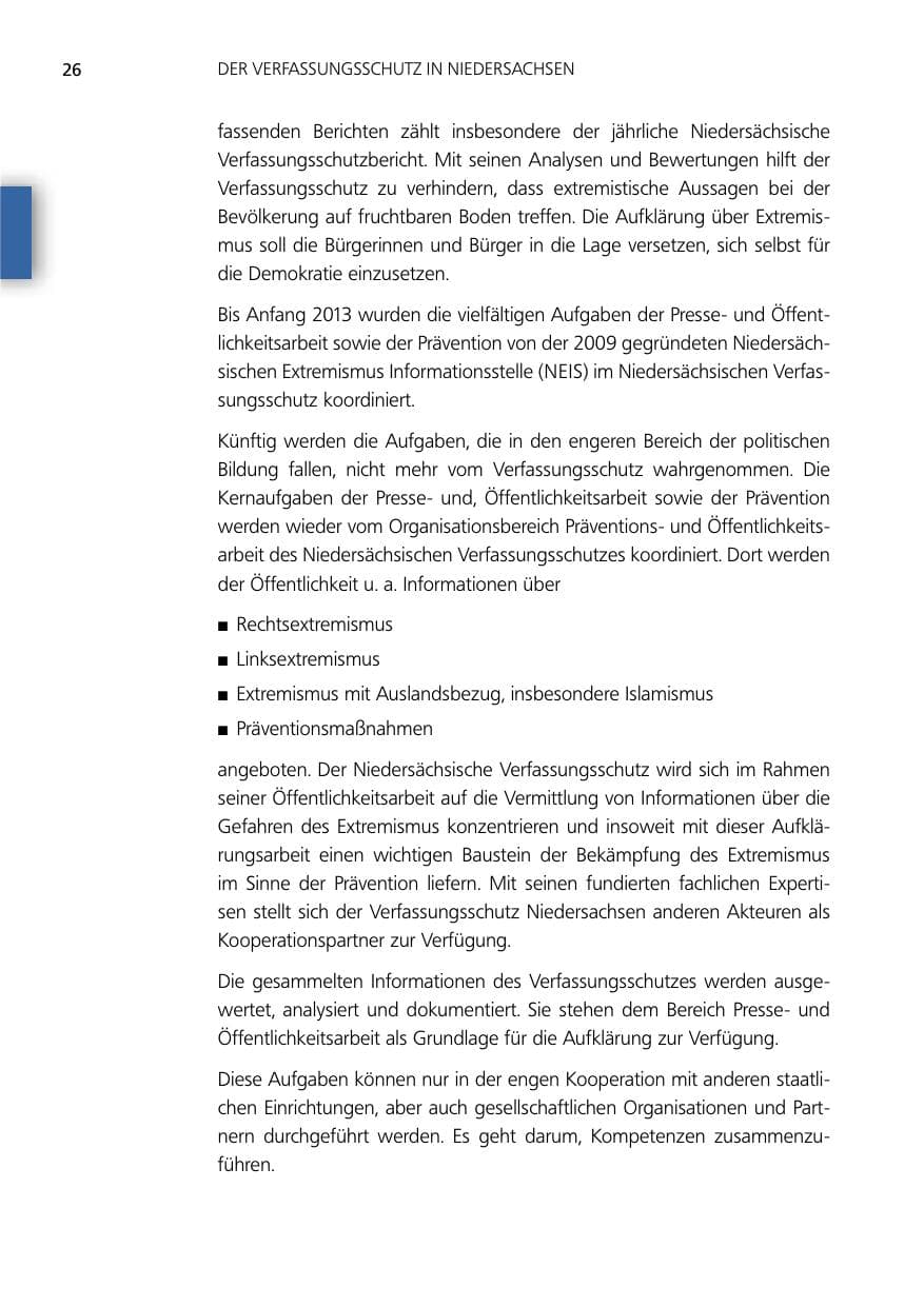 Seite 26 des Verfassungsschutzbericht 2012 Niedersachsen