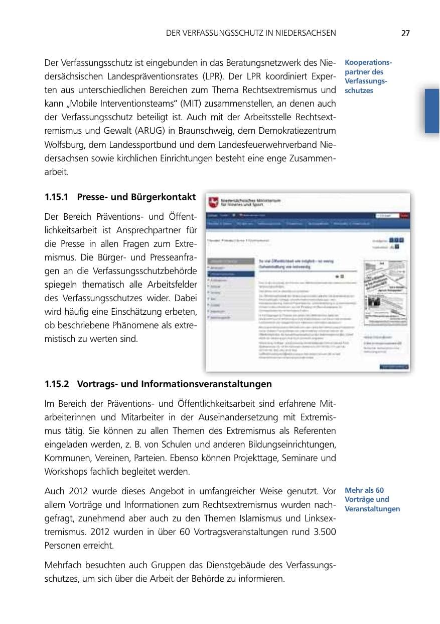 Seite 27 des Verfassungsschutzbericht 2012 Niedersachsen