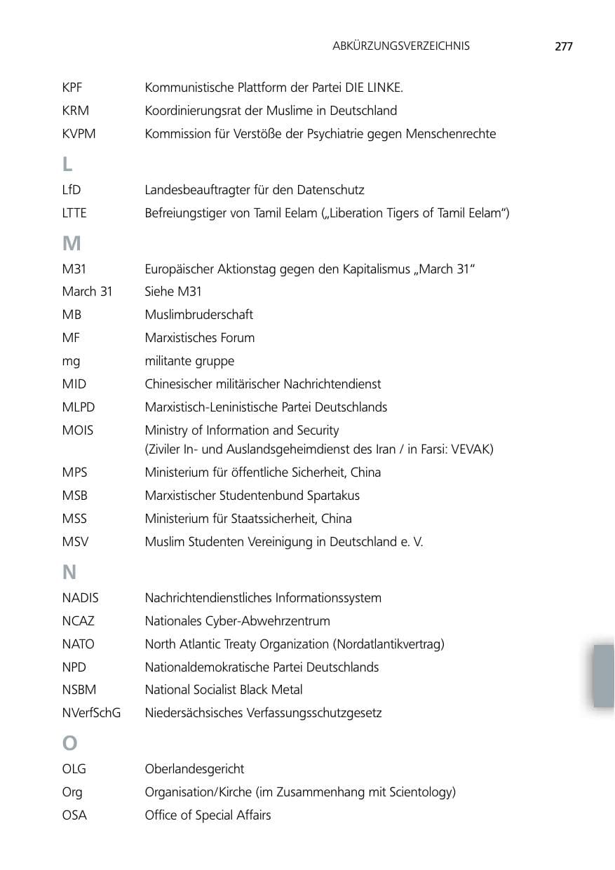 Seite 277 des Verfassungsschutzbericht 2012 Niedersachsen