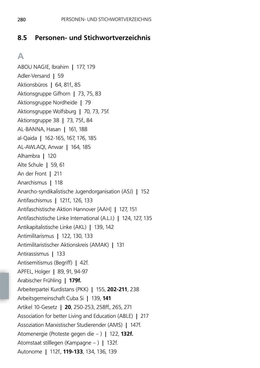 Seite 280 des Verfassungsschutzbericht 2012 Niedersachsen