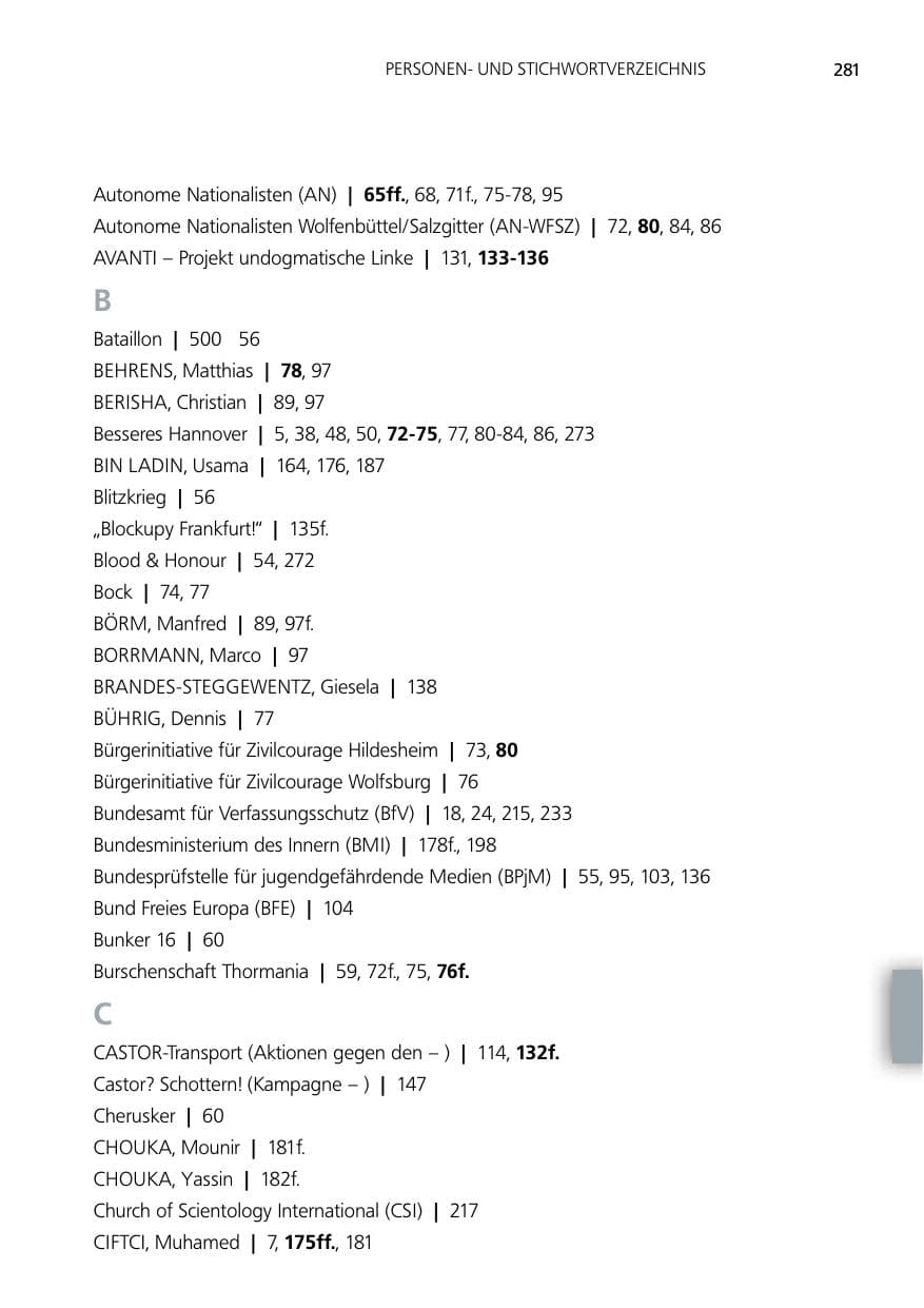 Seite 281 des Verfassungsschutzbericht 2012 Niedersachsen