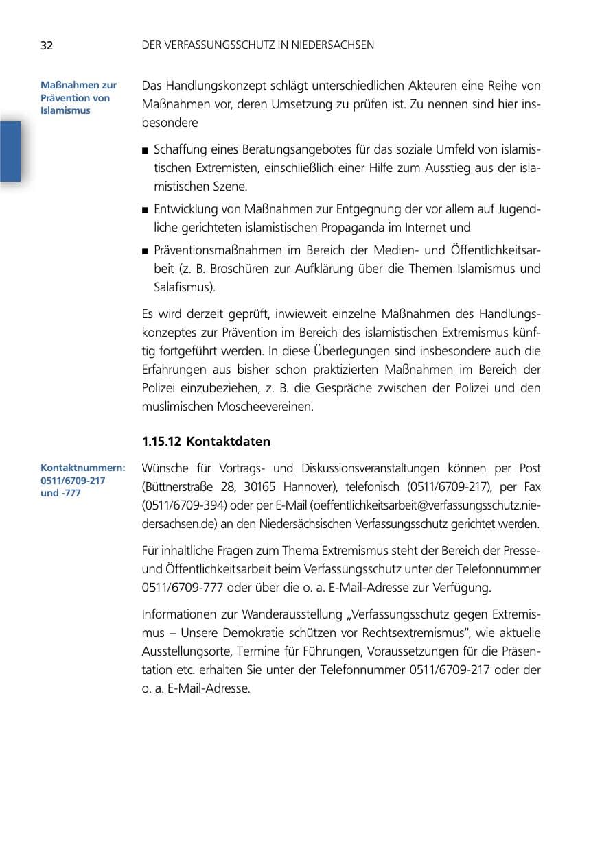 Seite 32 des Verfassungsschutzbericht 2012 Niedersachsen