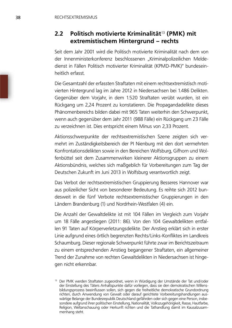 Seite 38 des Verfassungsschutzbericht 2012 Niedersachsen