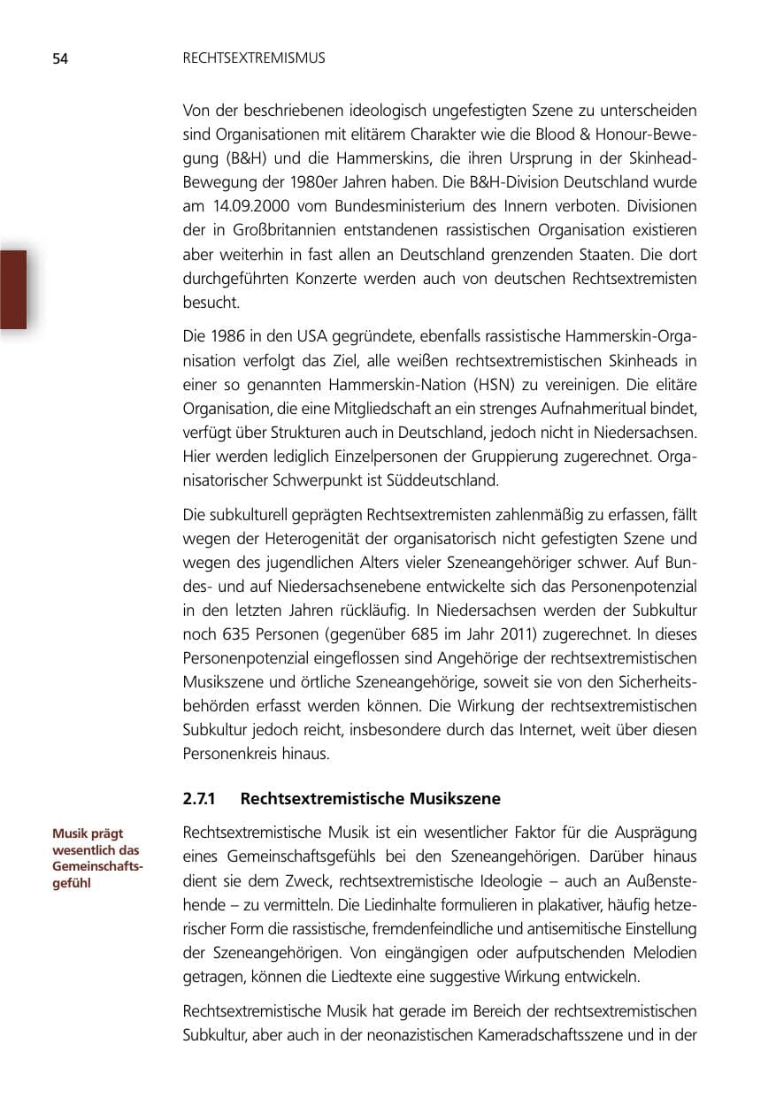 Seite 54 des Verfassungsschutzbericht 2012 Niedersachsen