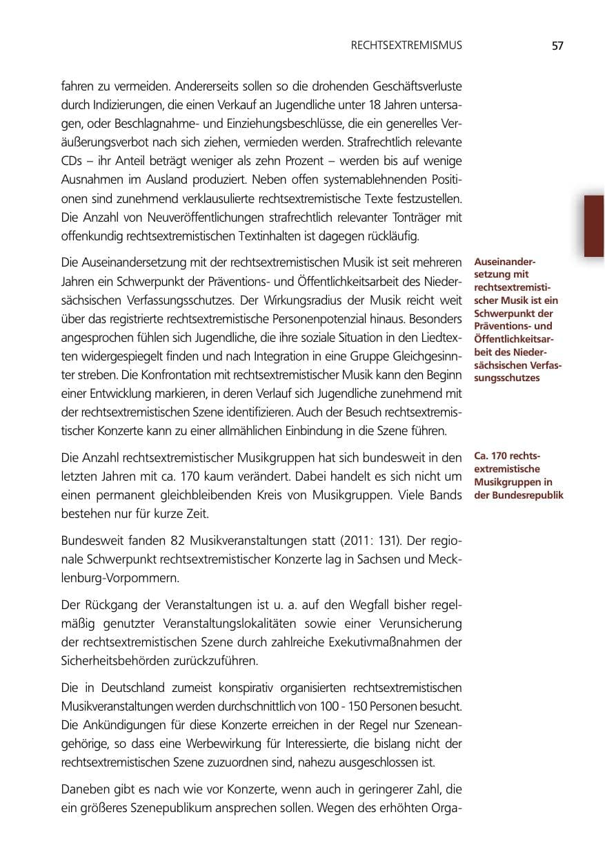 Seite 57 des Verfassungsschutzbericht 2012 Niedersachsen