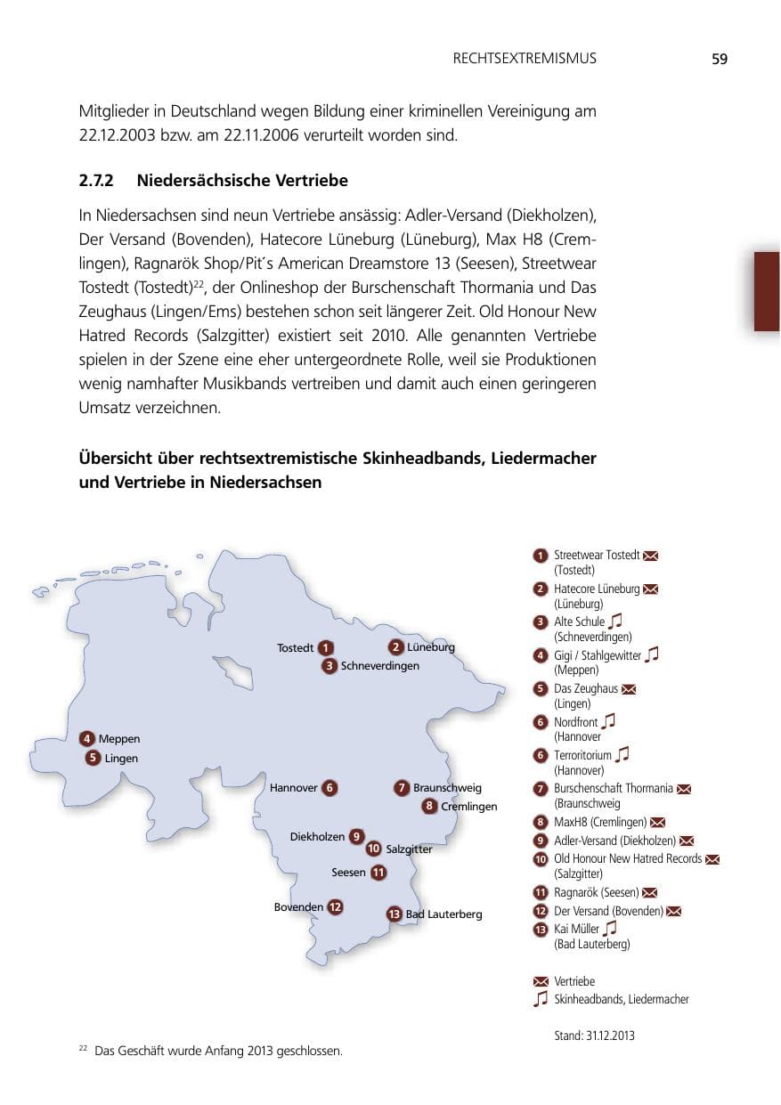 Seite 59 des Verfassungsschutzbericht 2012 Niedersachsen
