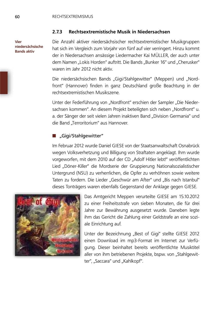 Seite 60 des Verfassungsschutzbericht 2012 Niedersachsen