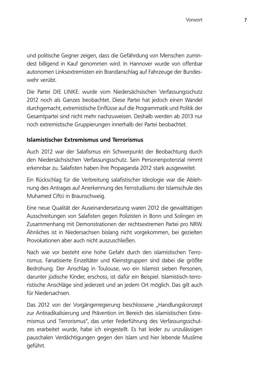 Seite 7 des Verfassungsschutzbericht 2012 Niedersachsen
