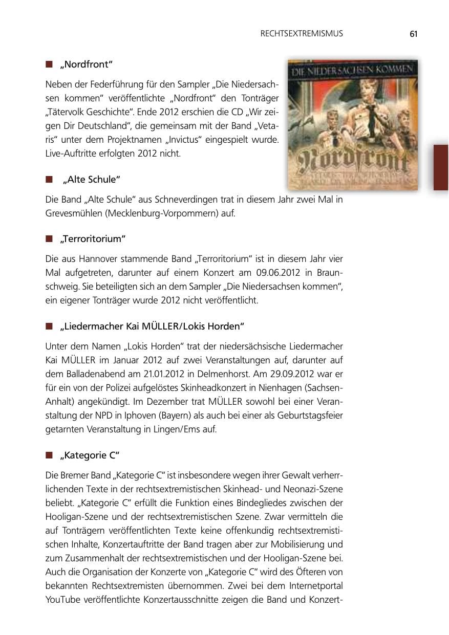 Seite 61 des Verfassungsschutzbericht 2012 Niedersachsen