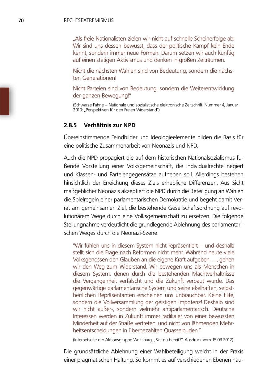 Seite 70 des Verfassungsschutzbericht 2012 Niedersachsen