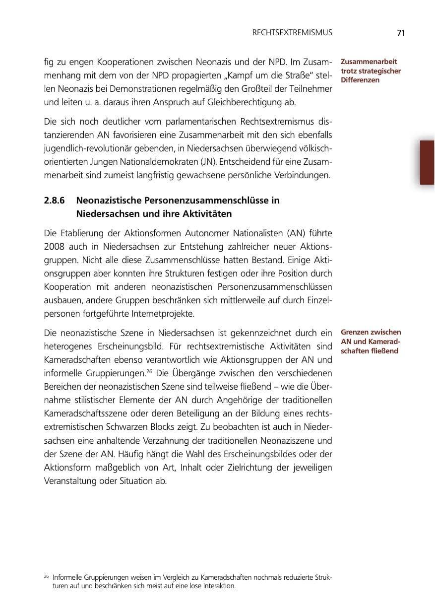 Seite 71 des Verfassungsschutzbericht 2012 Niedersachsen