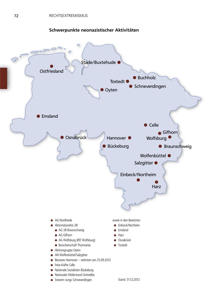 Seite 72 des Verfassungsschutzbericht 2012 Niedersachsen